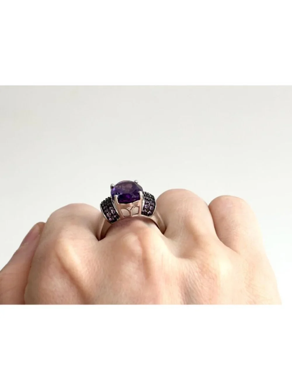 Multi Gemstone Amethyst Jumbo Sterling Silver 925 Vintage Ring - sz 8